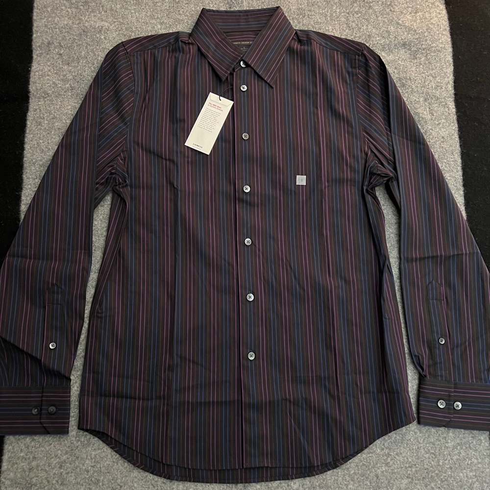 EXPRESS Modern Fit Black Vertical Stripes Stretch L/S Button-Up Shirt SMALL NWT
